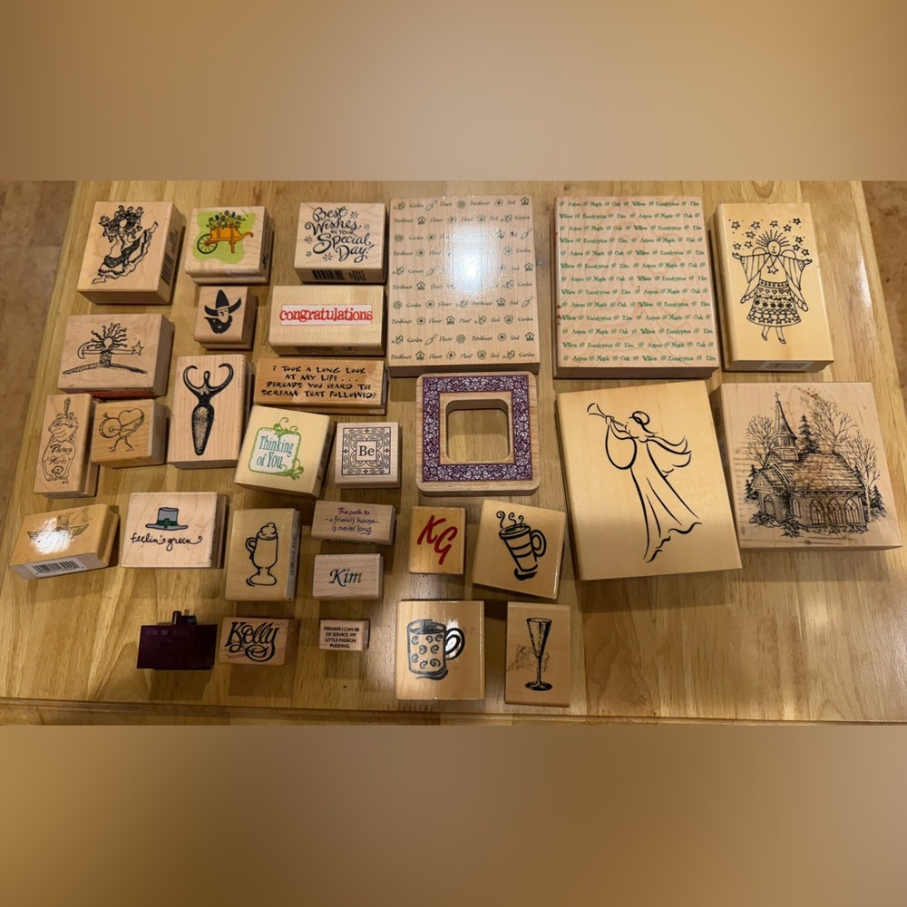 Assorted Wooden Stamp Set 30 pieces different sizes